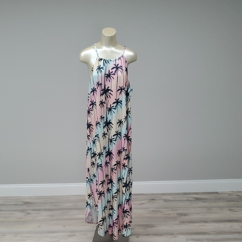 Tropical Palm Print Maxi Dress